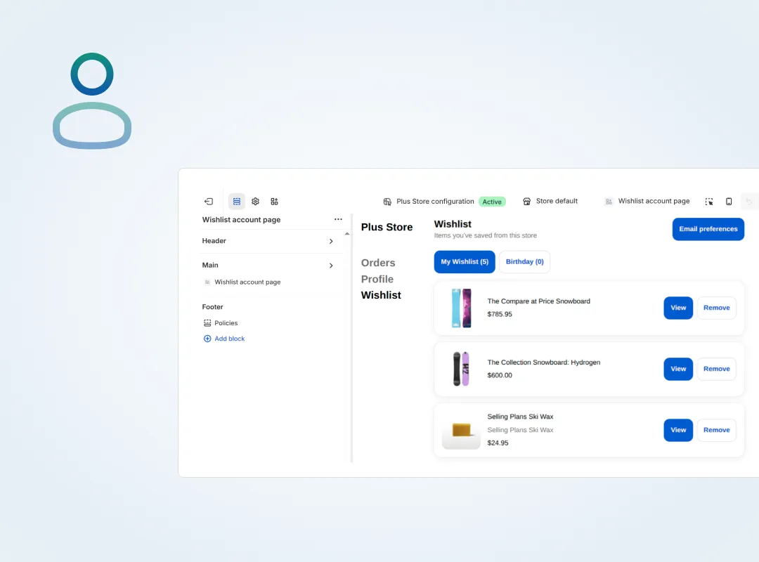 Wishlist Page in Customer Accounts